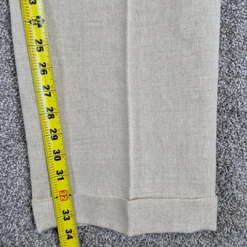 Vintage J Peterman Company Dress Pants Mens 34 Beige Linen Cotton Pleated Cuffed